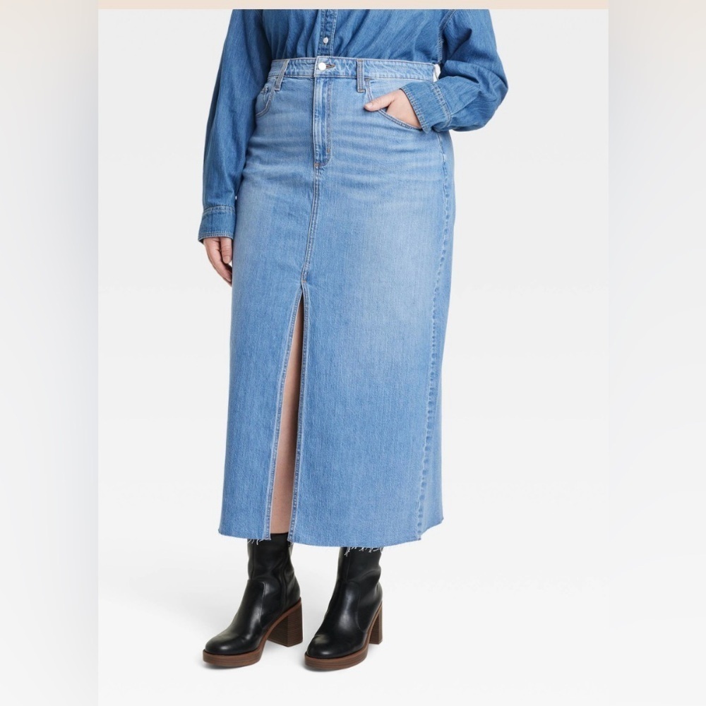 Universal Thread Denim Midi Skirt with Front Slit size 17